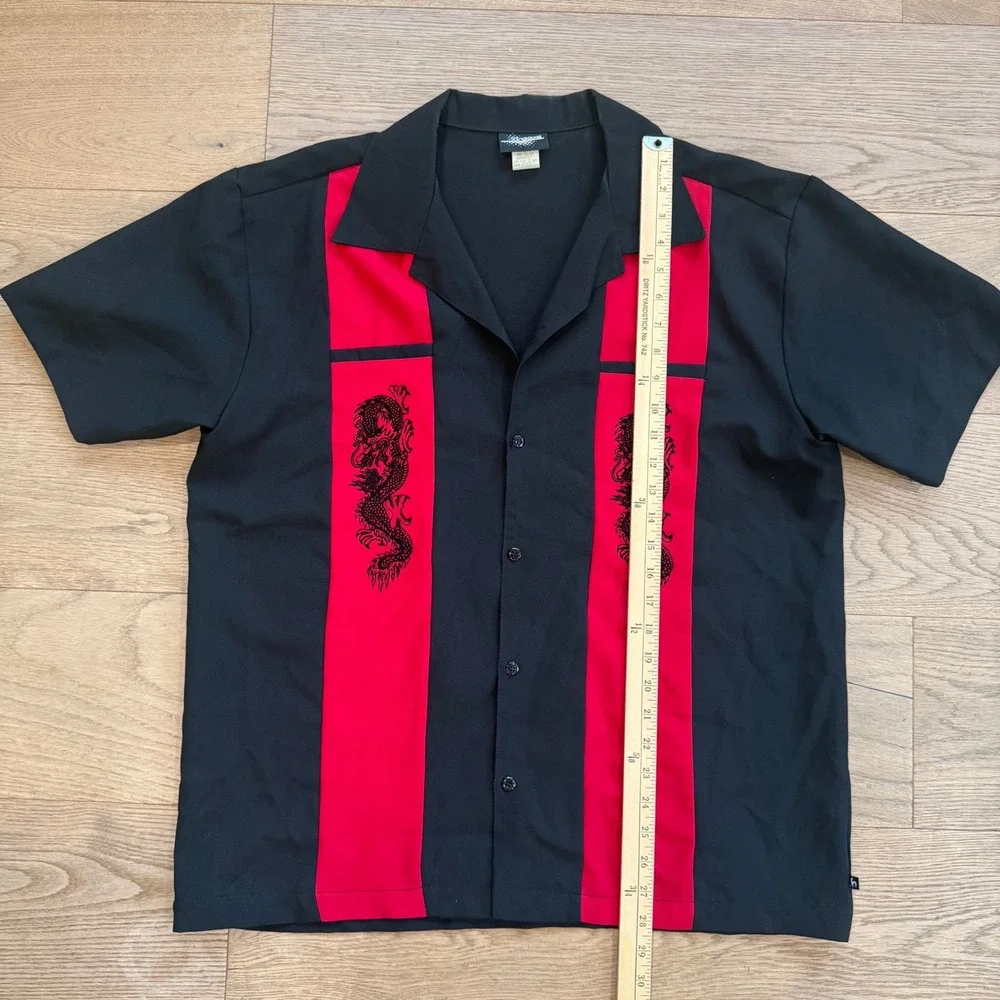 Vintage Hoax Dragon Bowling Shirt Mens Large Black Red Embroidered USA‎